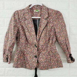 Ett Taia Women's Size 2 Blazer Jacket Long Sleeve Collared Floral Print Multi